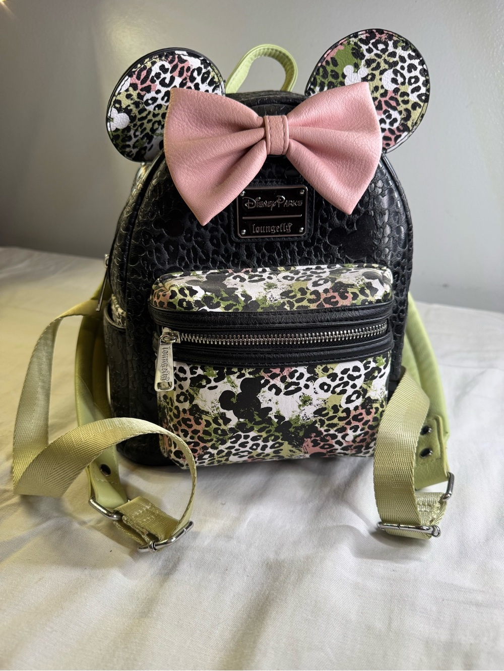 Disney Loungefly Black Mini Backpack with Pink Bow and Animal Print